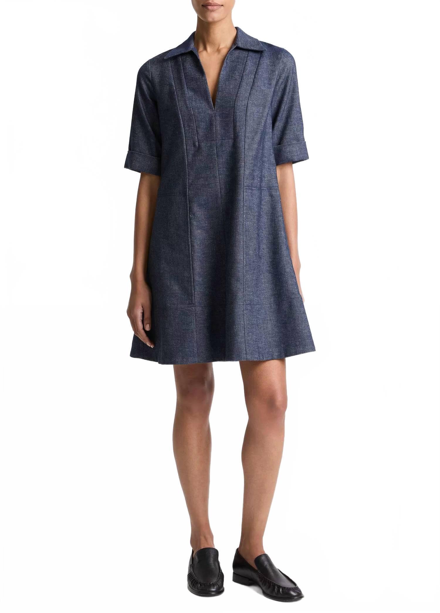 New Vince A Line Short Sleeve Dress In Indigo